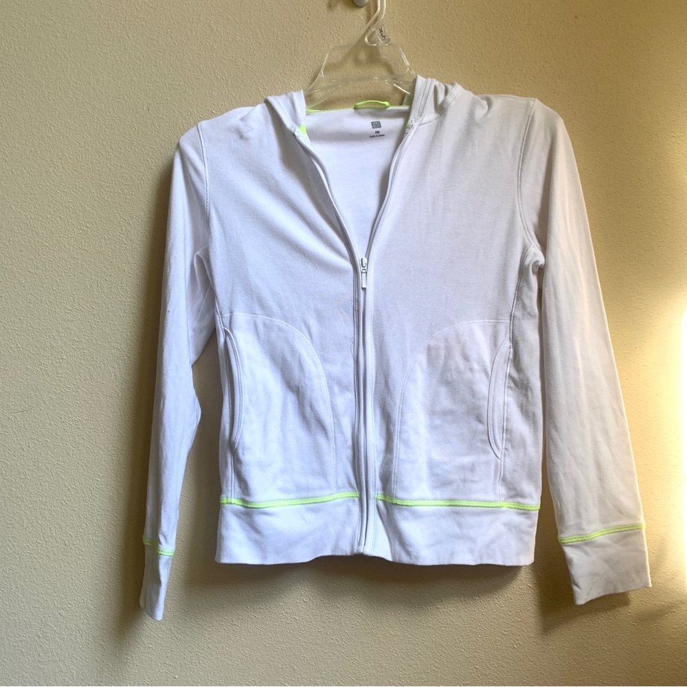 EUC Uniqlo Kids White Zip Up Cotton Hoodie Jacket Girl's Size 150 11-12yrs